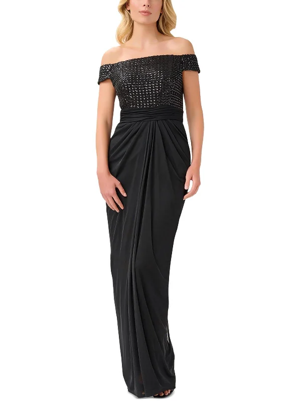 custom-made party dressesWomens Mesh Off-The-Shoulder Evening Dress