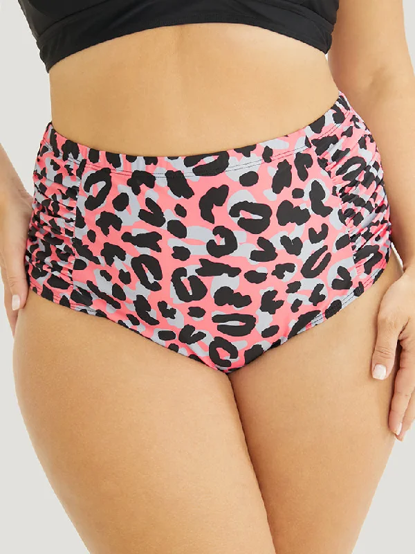 Leopard Print Ruched Detail Bikini Bottom