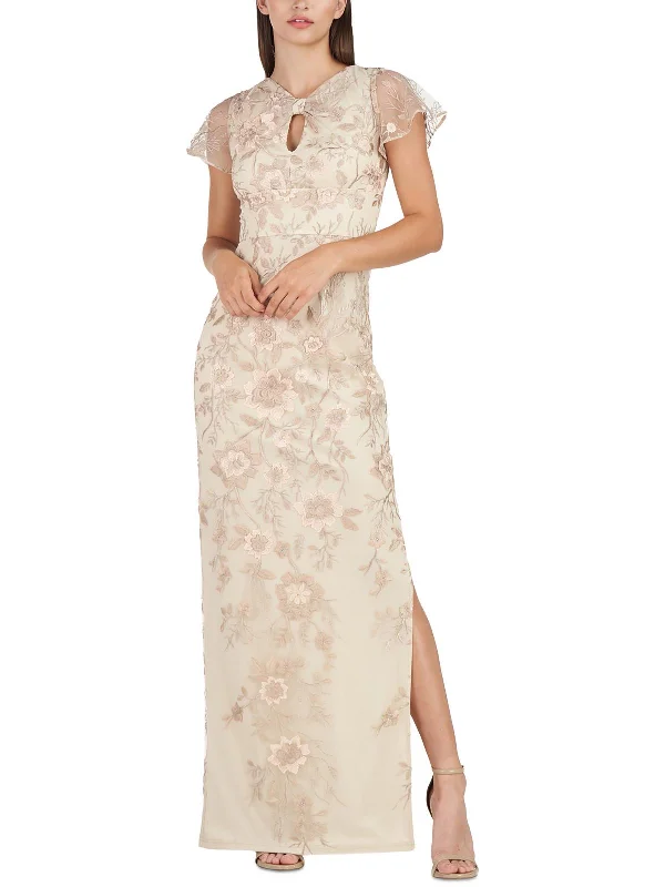 lace party dressesJordan Womens Mesh Embroidered Evening Dress