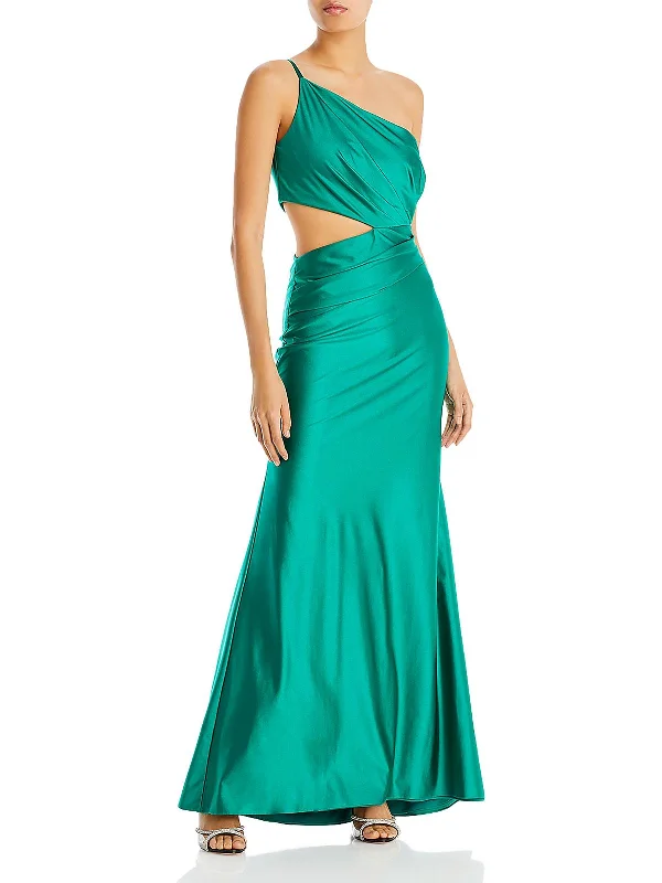 long party dressesWomens Satin Side Cut Evening Dress