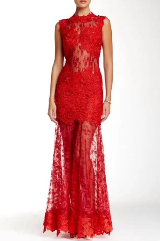 mermaid party dressesLace Evening Gown In Red