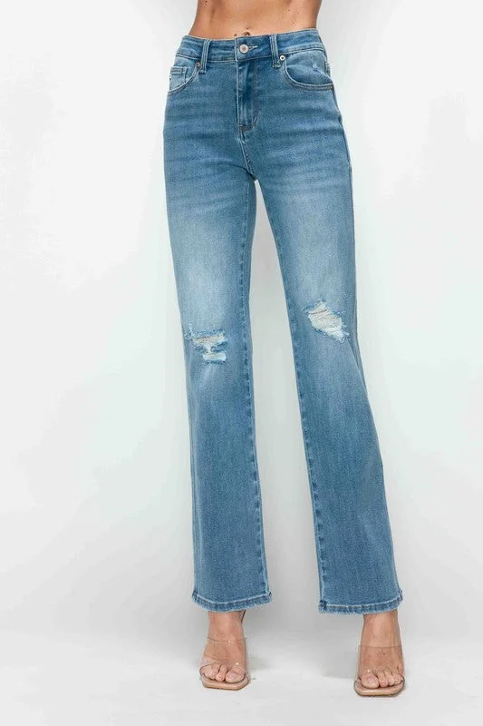 women's denim jeans for a trendy vibebytos Full Size Distressed High Rise Straight Jeans