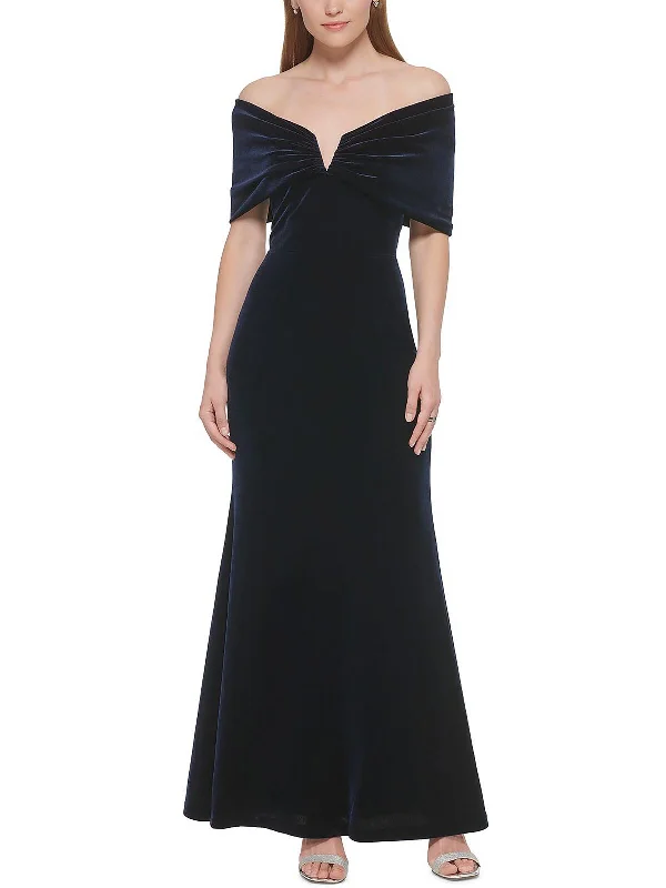 semi-formal party dressesWomens Velvet Off-the-shoulder Evening Dress