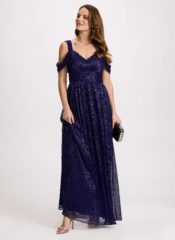 holiday party dressesPleated Metallic Evening Dress