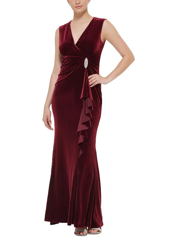 maximalist party dressesPetites Womens Velvet Sleeveless Evening Dress