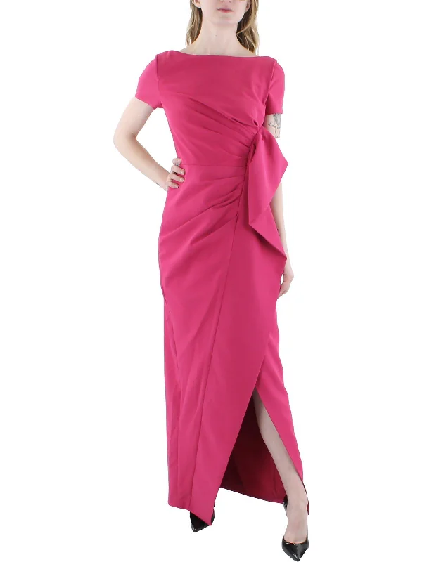 one-shoulder party dressesWomens Cascade Ruffle Column Evening Dress