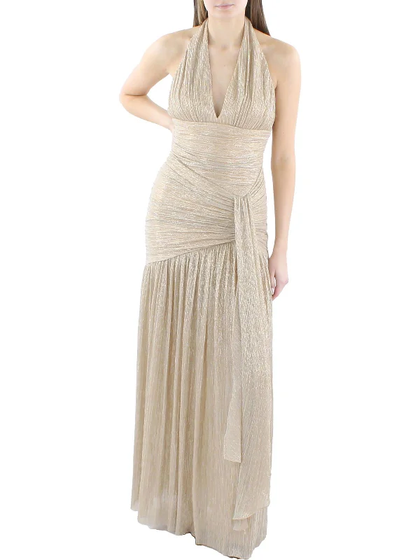 curve-hugging party dressesWomens Metallic Halter Evening Dress