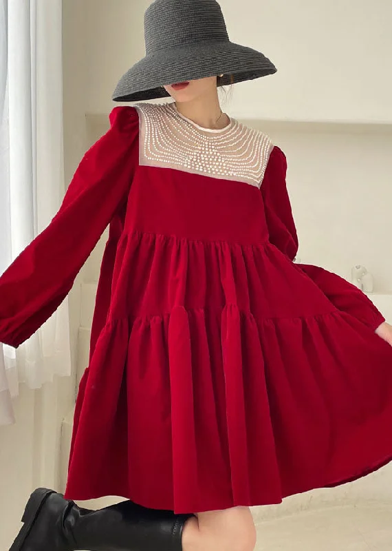 size-inclusive floral Mimi dresses for diverse fitsHandmade Red Patchwork Velour Mini Dress Spring