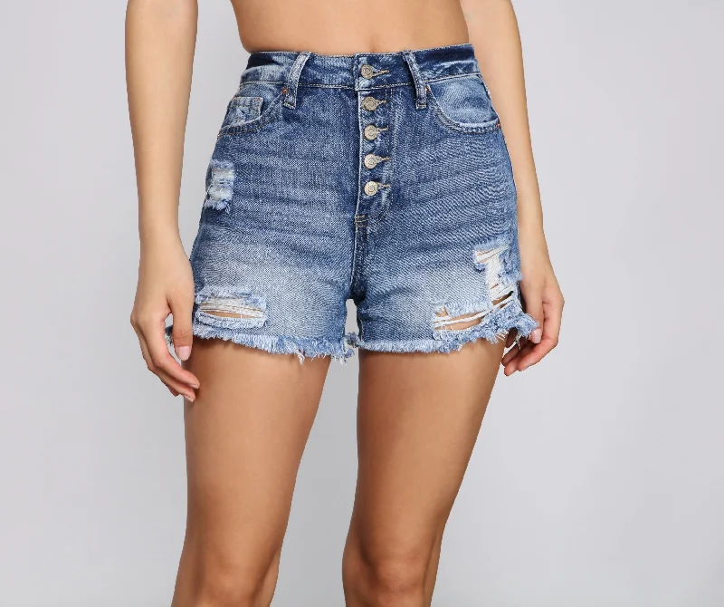 women's bridal shortsEdgy Chic High Rise Button Down Denim Shorts