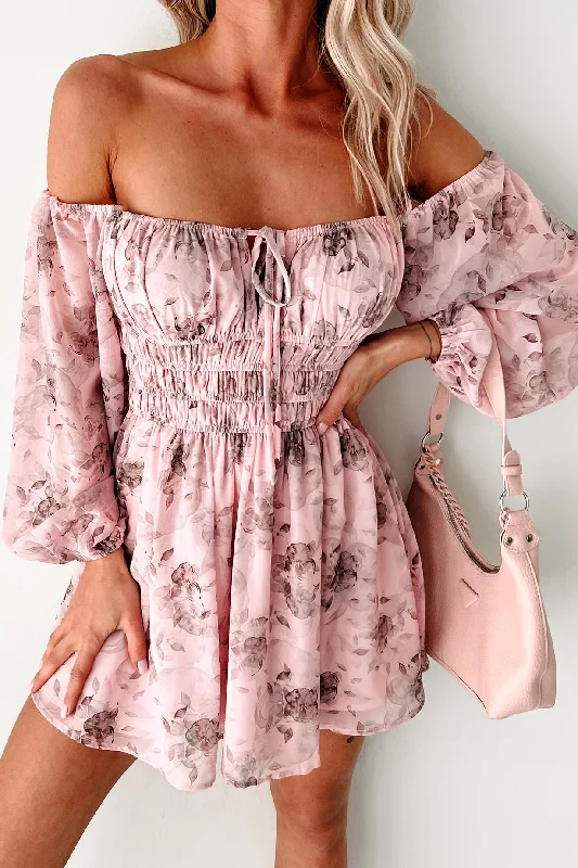 high-low Mimi dresses trendSweet Sensation Off The Shoulder Floral Mini Dress (Pink)