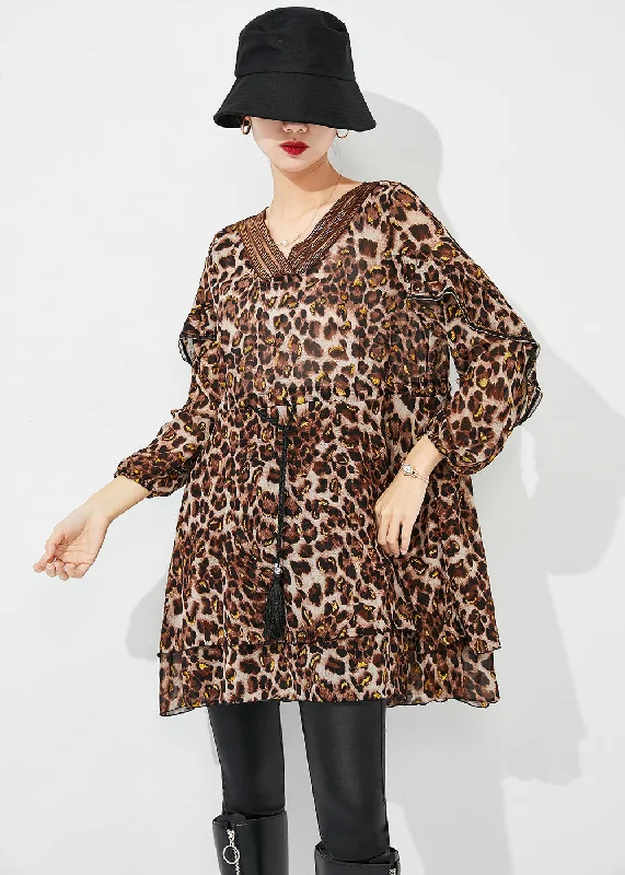 trendy Mimi dresses for InstagramModern Cinched Leopard Print Chiffon Mini Dresses Spring