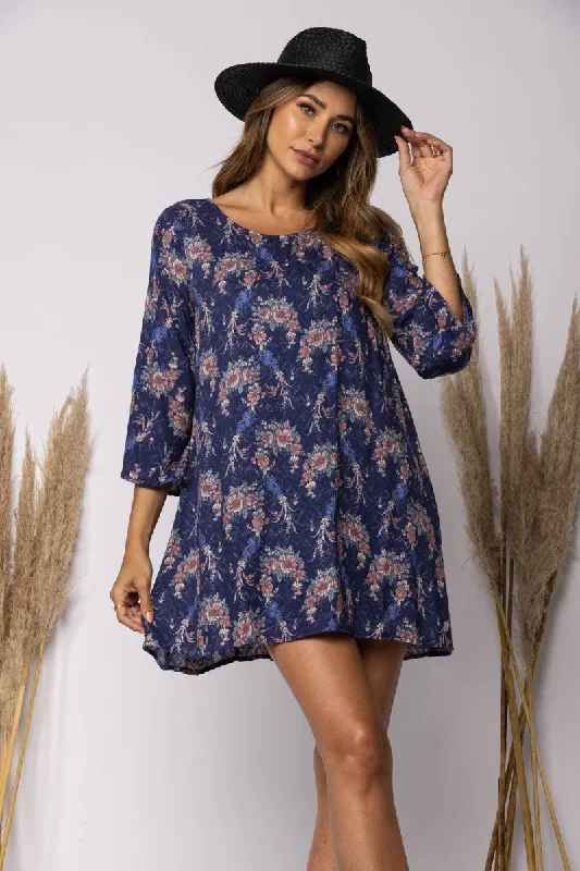 wrap Mimi dresses for an hourglass figureNAVY FLORAL PRINT SWING MINI DRESS-D35263