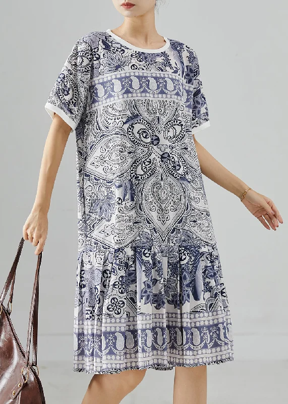 chic maxi Mimi dresses with slitsModern Navy Oversized Print Silk Mini Dress Summer