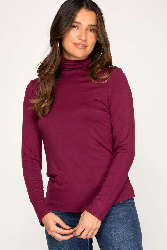 PLUM MOCK NECK LONG SLEEVES JERSEY KNIT TOP S8SS7590