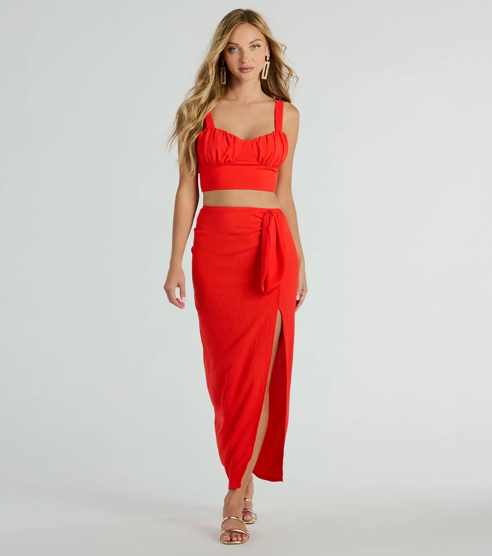 women's tulip skirtsSunny Vibes High Slit Woven Midi Skirt