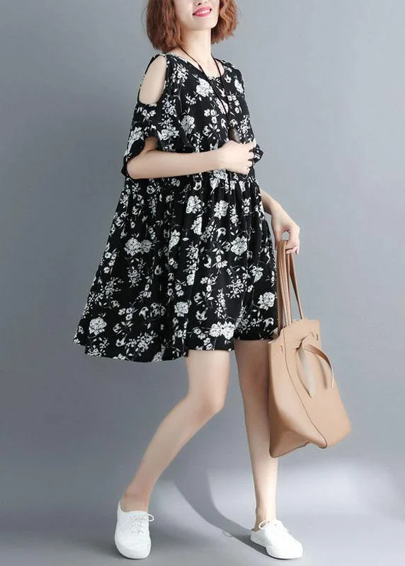 mini polka dot Mimi dresses for fun outingsSimple Black Loose Print Summer Party Mini Dress Half Sleeve