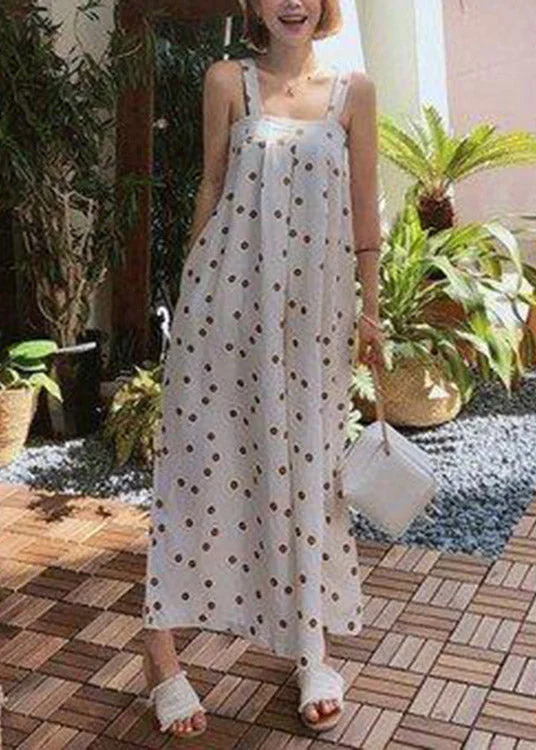 women's jumpsuits for winterWhite Slash Neck Dot Chiffon Wide Leg Jumpsuits Summer