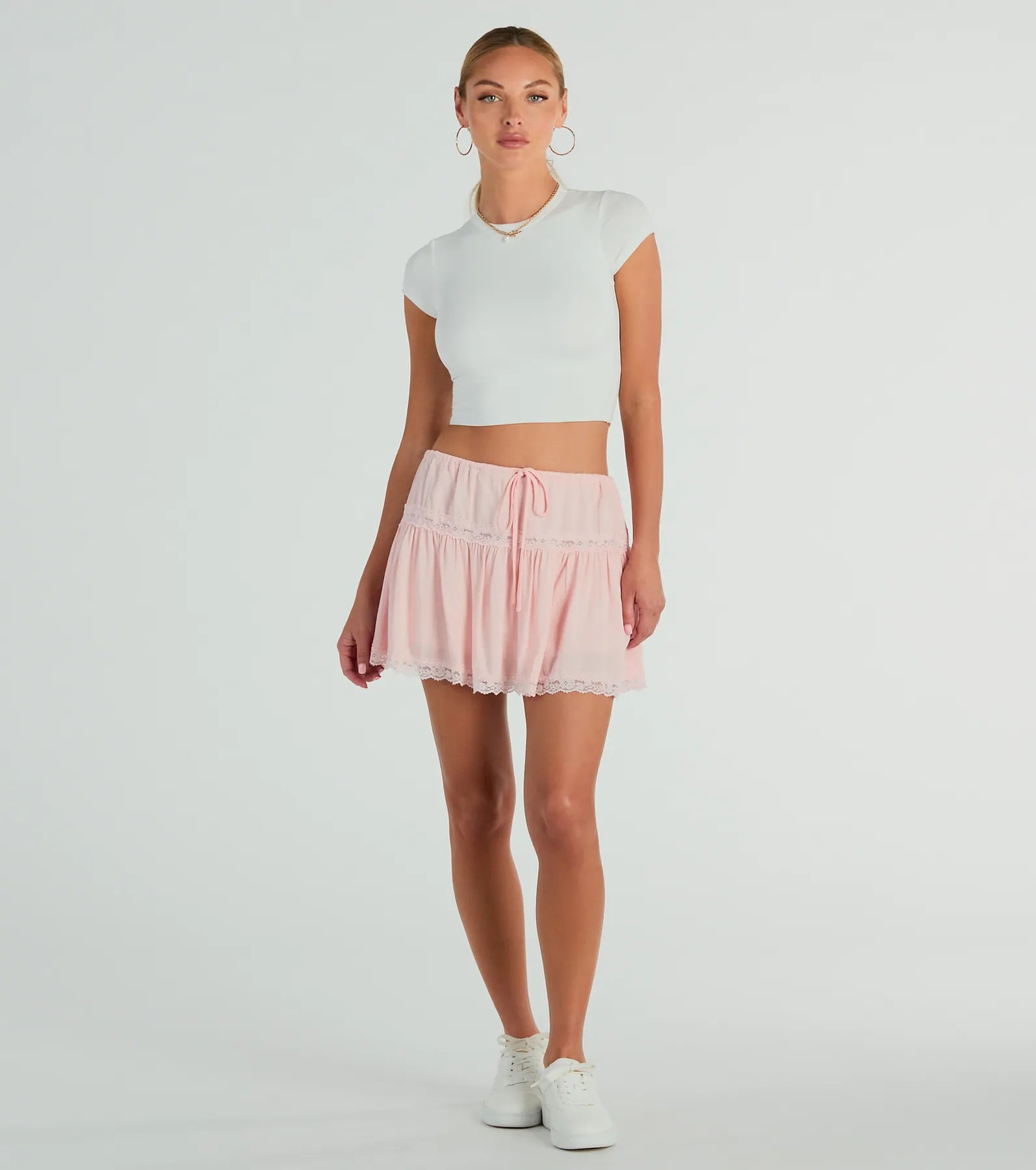 women's pleated skirtsOn The Prairie Lace Trim A-Line Mini Skirt