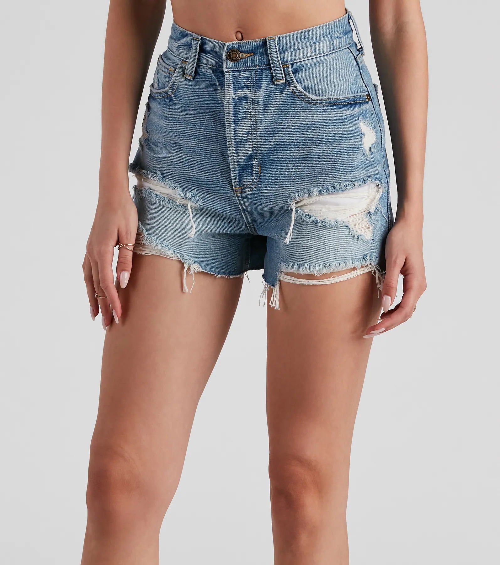 women's loungewear shortsReese High Rise Destructed Denim Shorts By Windsor Denim