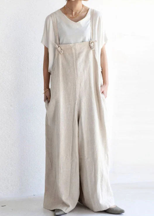 women's jumpsuits for partiesItalian Apricot Patchwork Linen Wide Leg Jumpsuits Summer