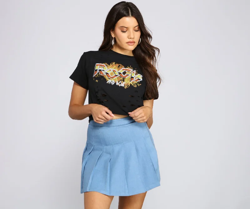 women's T-shirts with sleeveless optionsRock And Roll Cropped Tee