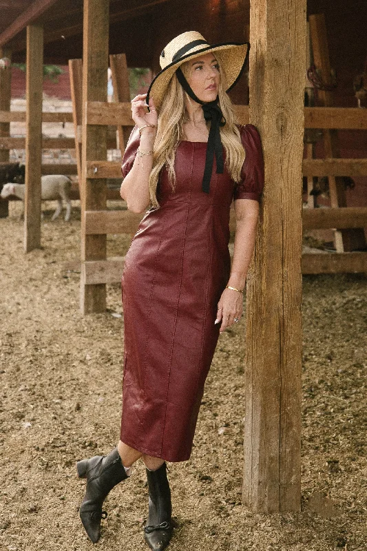 women's affordable dressesBebe Vegan Leather Dress in Oxblood