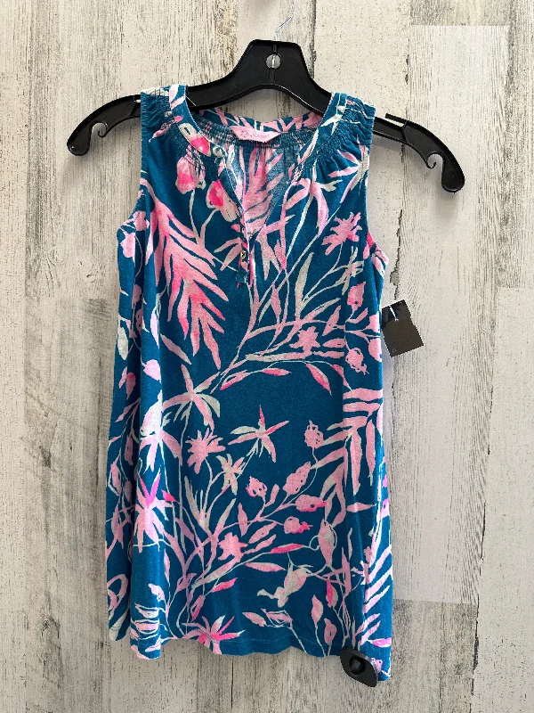 women's tops with floral printsBlue Top Sleeveless Lilly Pulitzer, Size Xs