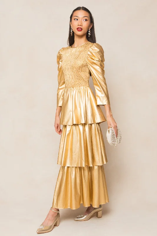 women's ball gown dressesCirce Dress in Metallic Gold