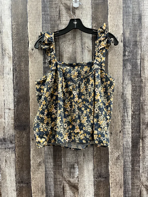 women's tops for vintage fashion enthusiastsFloral Print Top Sleeveless Cme, Size Xl