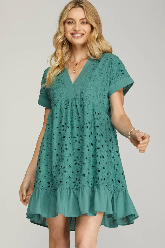 women's custom dressesGreen Embroidered Dress