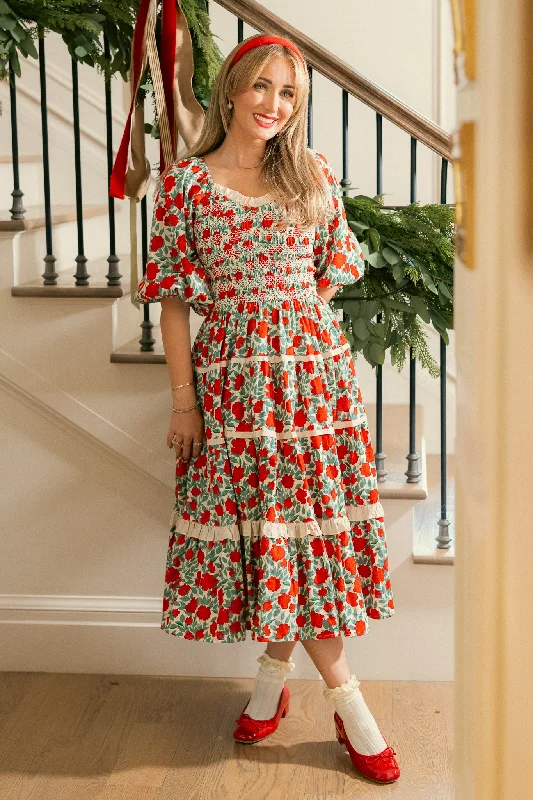 women's wrinkle-resistant dressesRoselyn Dress in Red Floral