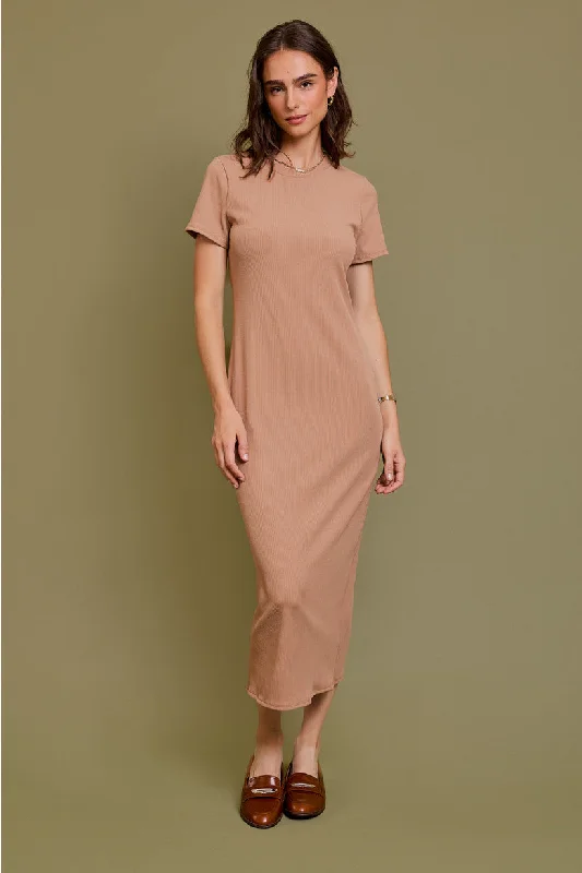 women's casual dressesTan Rib Dress