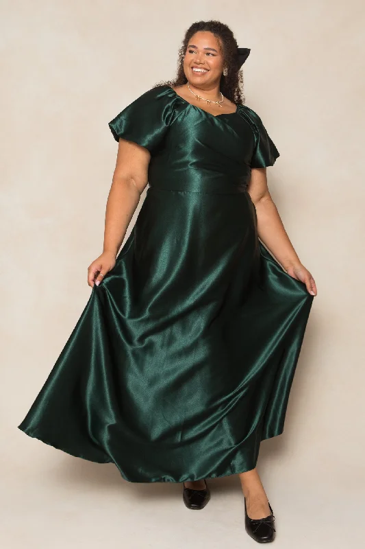 women's solid color dressesTessie Dress in Emerald Satin