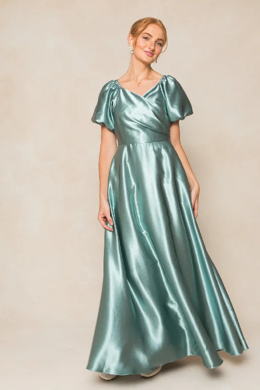 women's cinched-waist dressesTessie Dress in Seaglass Satin