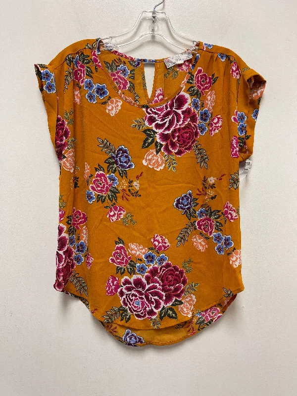 women's tops with unique designsYellow Top Sleeveless Pink Rose, Size S