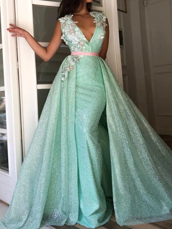 prom dress color trends2020 Popular Shiny Long Prom Dresses, Appliques Mermaid Prom Dresses, Fancy Prom Dresses