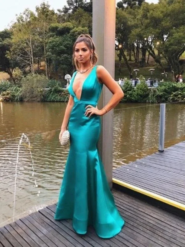 spaghetti strap prom dresses2020 Simple Long Prom Dresses, Deep V-neck Prom Dresses, Mermaid Prom Dresses