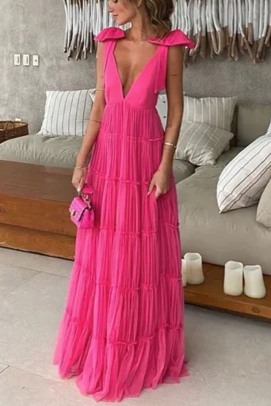 prom dress accessoriesA-Line Straps Deep V-Neck Sleeveless Pleated Long Formal Prom Dress