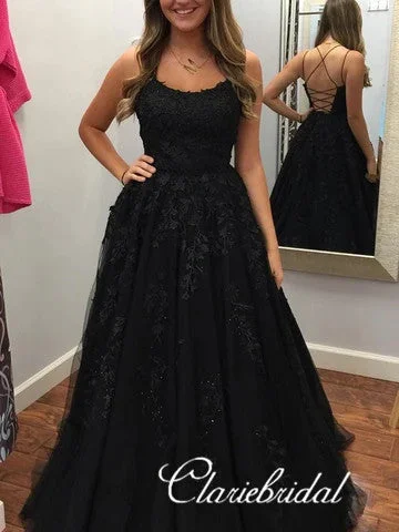 prom dress try-on ideasBlack Lace Tulle Long Prom Dresses, Lace Up Prom Dresses, Popular 2020 Prom Dresses