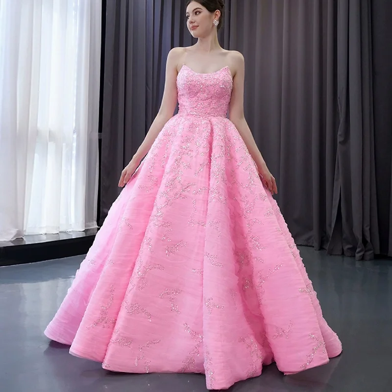 prom dress preservationChic High end A-line Pink Formal Gown Prom Dress with Scoop Neck