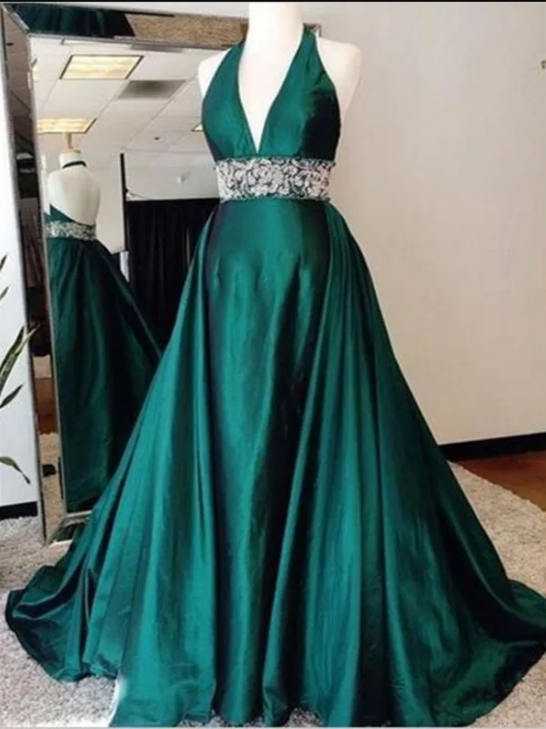 prom dresses for fallHalter Long Prom Dresses, A-line Prom Dresses, Lace 2020 Prom Dresses