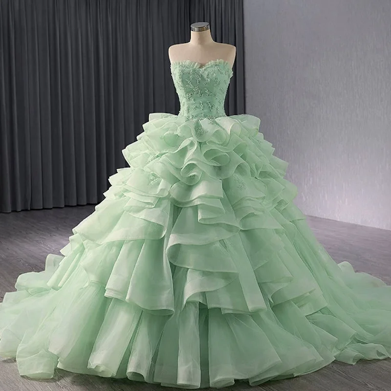 sparkly prom dressesHigh-end Light Green Ruffles Prom Gown Ball Gown Quinceanera Dress