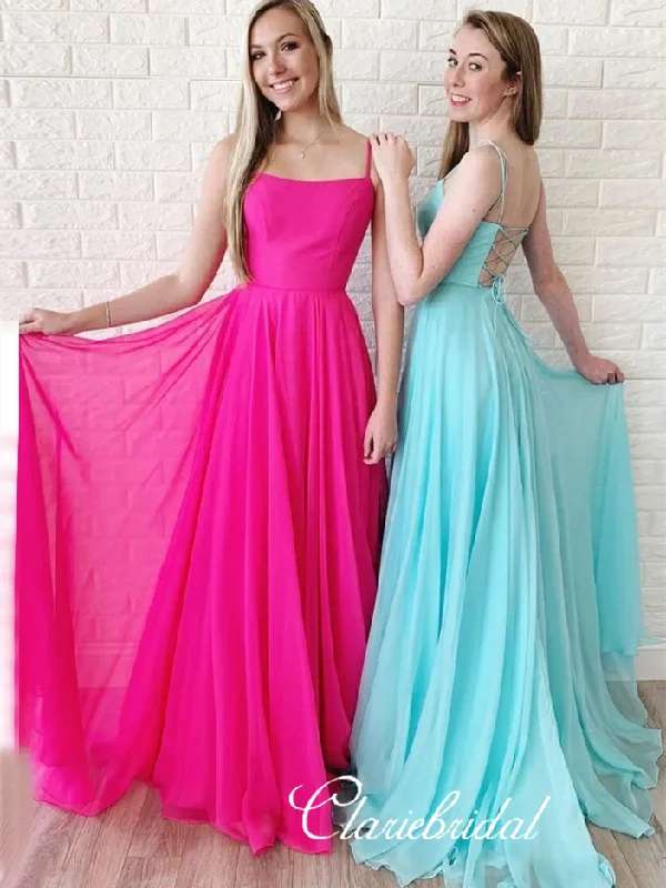 geometric print prom dressesLong A-line Chiffon Prom Dresses, Lace Up Prom Dresses, Simple 2020 Prom Dresses