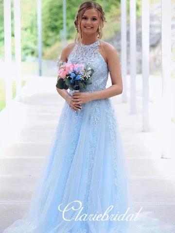 prom dresses with sequin detailingLovely Light Blue Lace Tulle Prom Dresses, Long Prom Dresses. Simple Prom Dresses