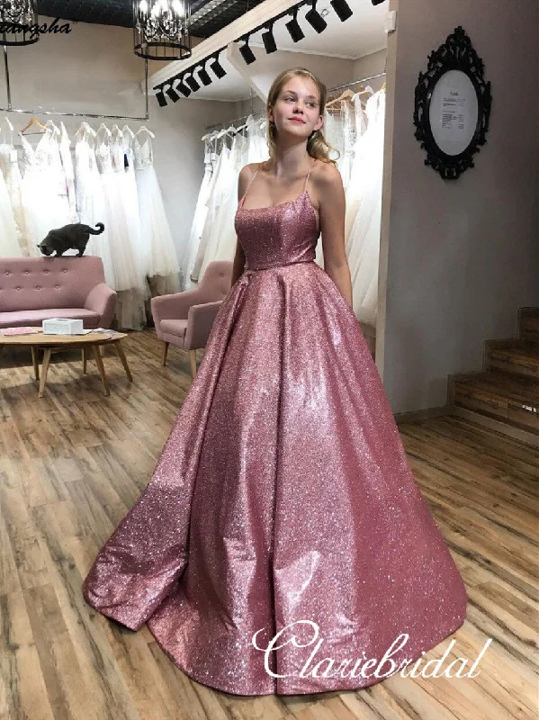 prom dress try-on ideasLovely Pink Shemmering Fabric Long Prom Dresses, Sparkle Prom Dresses, 2020 Prom Dresses