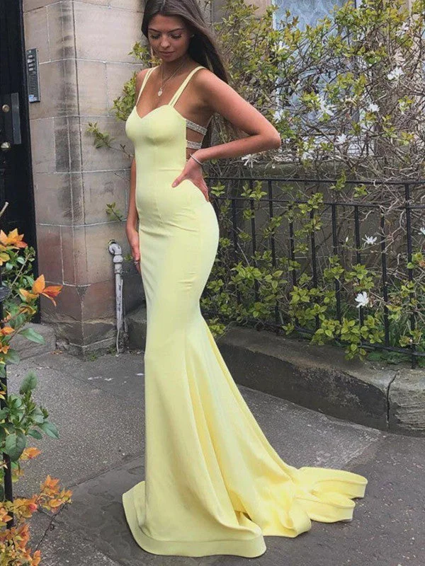 satin prom dressesMermaid Beaded Fashion Long 2020 Prom Dresses, Newest Popular Long Prom Dresses