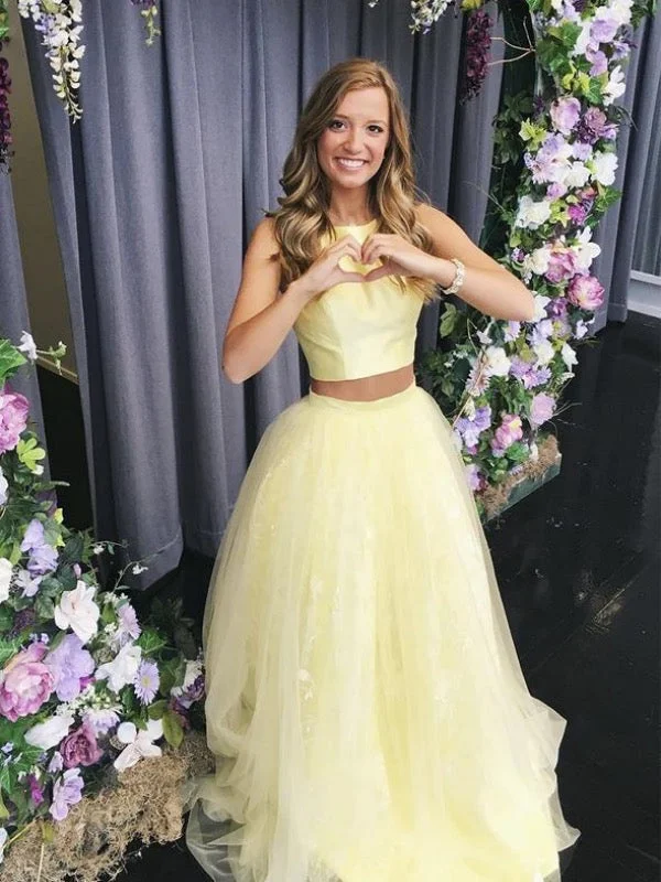 off-shoulder prom dressesNewest Two Pieces Lace Prom Dresses, Tulle Prom Dresses, 2020 Long Prom Dresses