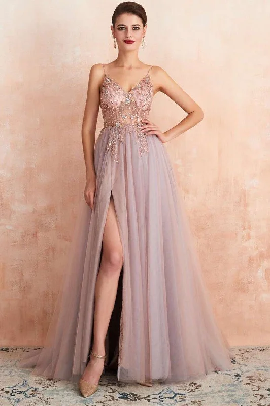 prom dresses with beaded accentsRosewood Tulle Beaded High Side Silt Prom Dress