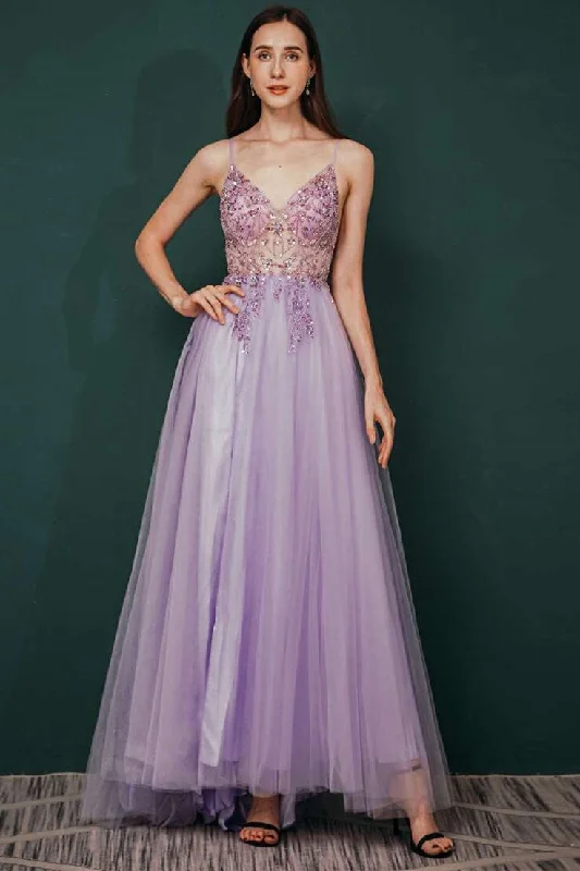 prom dress preservationLilac Beaded Tulle Long Prom Dress