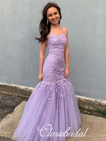 prom dresses with built-in petticoatsPurple Long Mermaid Lace Tulle Prom Dresses, Lovely Prom Dresses, Newest Prom Dresses